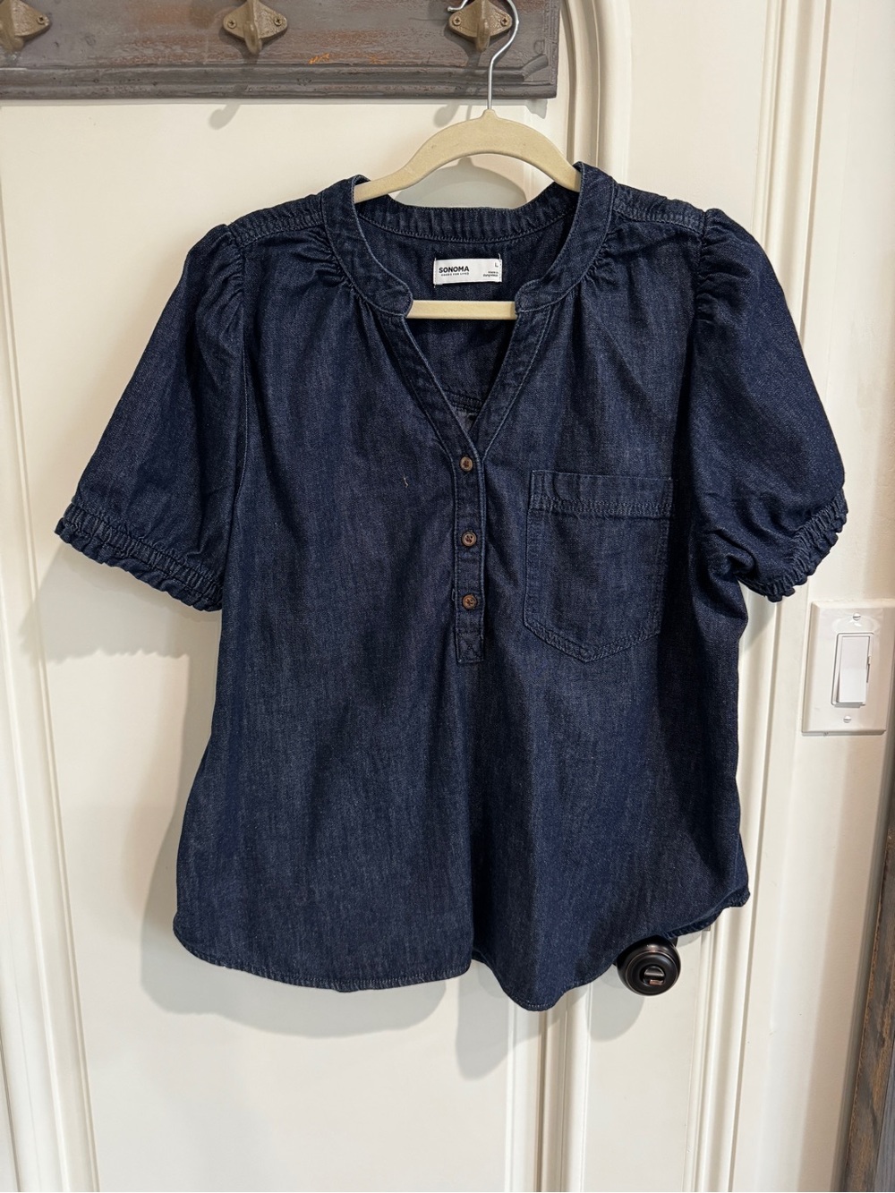 Sonoma Dark Blue Denim Short Sleeve Peasant Blouse
